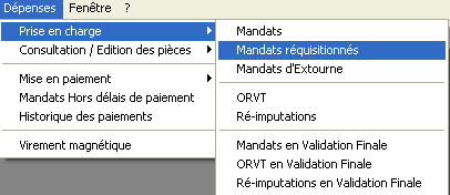 menu dépenses_pec_mandats réquisitionnés