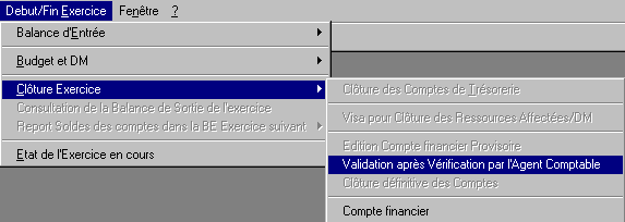 menu début fin exercice_clôture_validation après vérif de ac