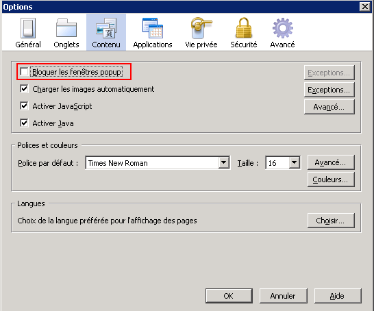 Autoriser l'ouverture de popups dans Firefox