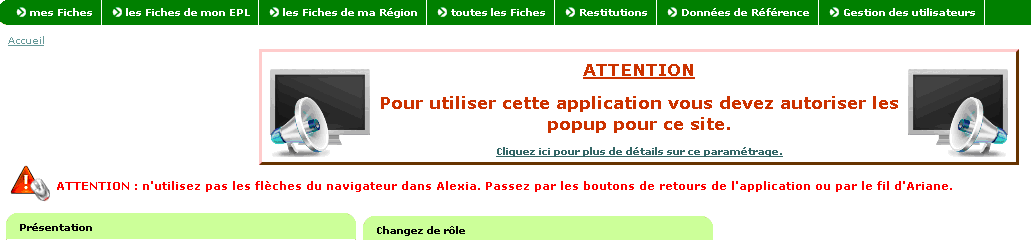 Message affiché lorsque les popups sont bloquées