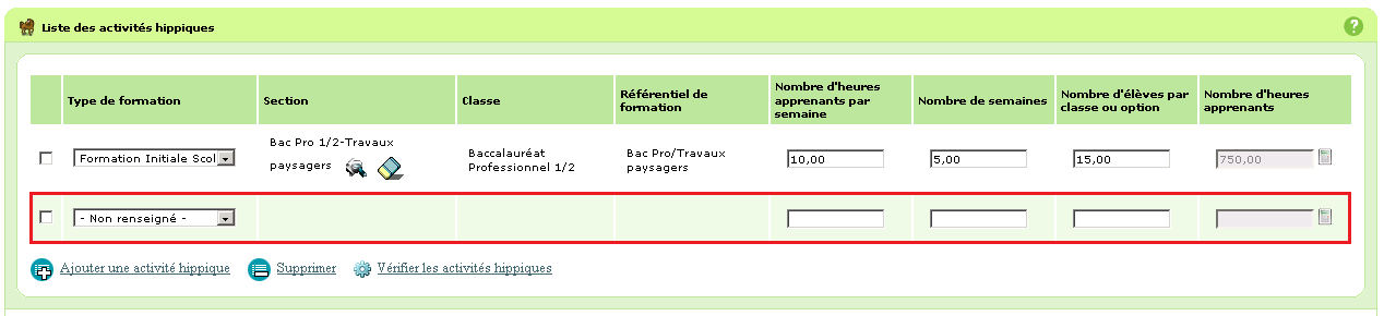 Ajout d'une nouvelle ligne pour saisir une autre activité hippique