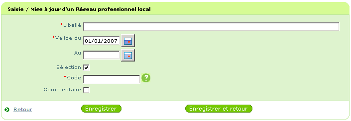 Formulaire de saisie du nouvel élément