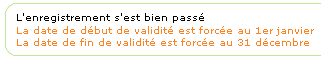 Message affiché lorsque vous avez effectué une sauvegarde valide