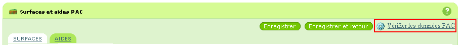Bouton de haut de page de vérification des données PAC