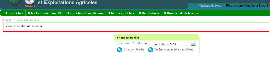 Affichage lorsque le changement de rôle est effectif.