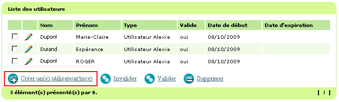 Bouton pour débuter la création de l'utilisateur Alexia