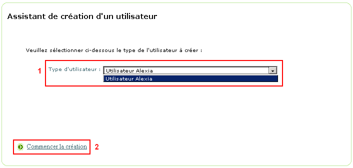 Premier écran de création de l'utilisateur