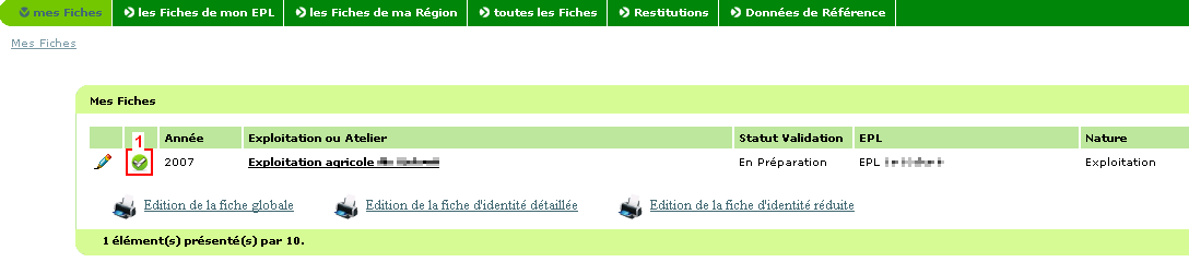 Bouton de validation depuis la liste des fiches