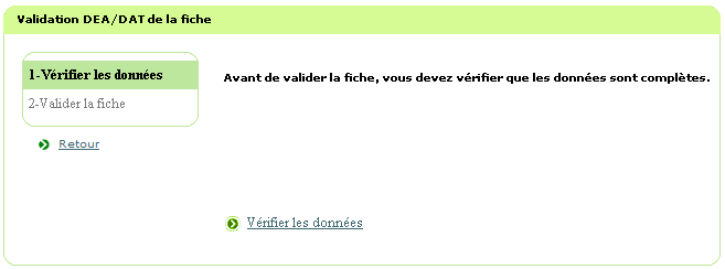 Premier écran de validation de la fiche