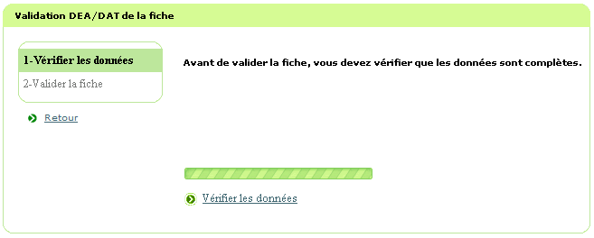 Ecran affiché lors du traitement de la validation de la fiche