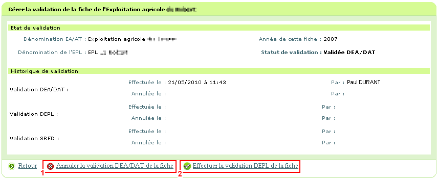 Ecran de synthèse pour la validation de la fiche