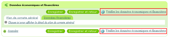 Bouton de vérification des données économiques et financières