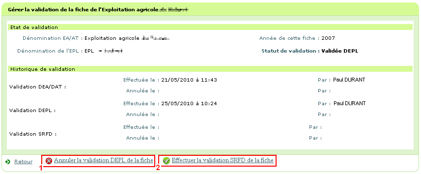 Ecran de synthèse pour la validation de la fiche