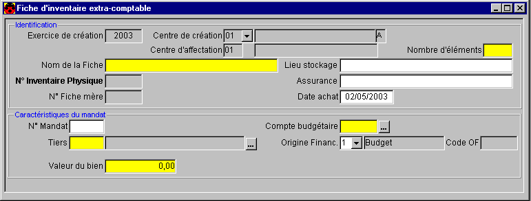 Créer une fiche d'inventaire extra-comptable